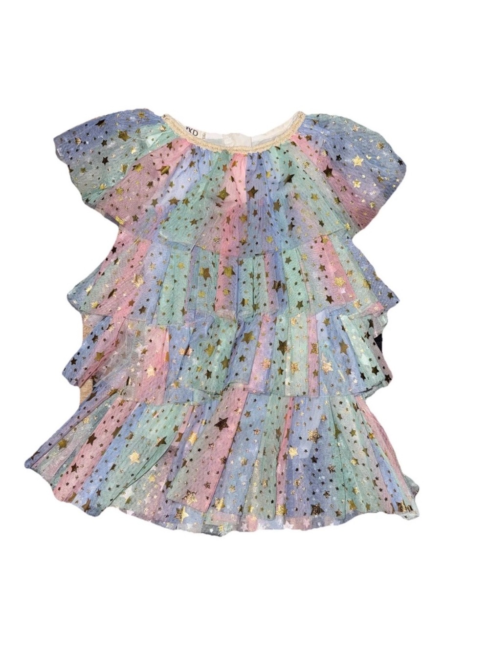Pastel Rainbow Star Tulle Ruffle Dress